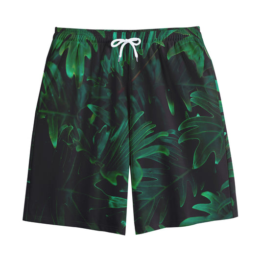 Tropical Fern Leaf Print Cotton Shorts