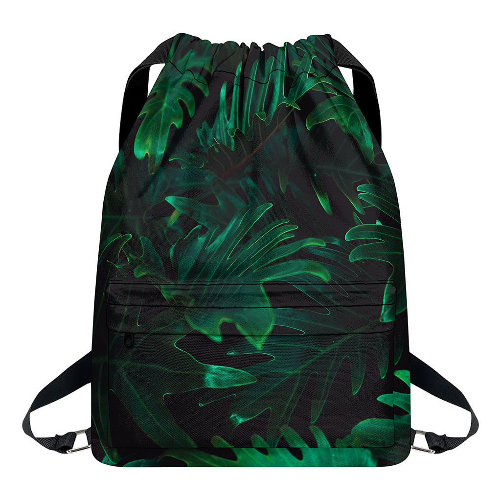 Tropical Fern Leaf Print Drawstring Backpack