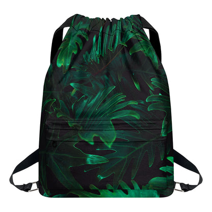 Tropical Fern Leaf Print Drawstring Backpack