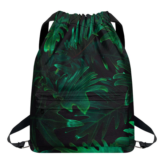 Tropical Fern Leaf Print Drawstring Backpack