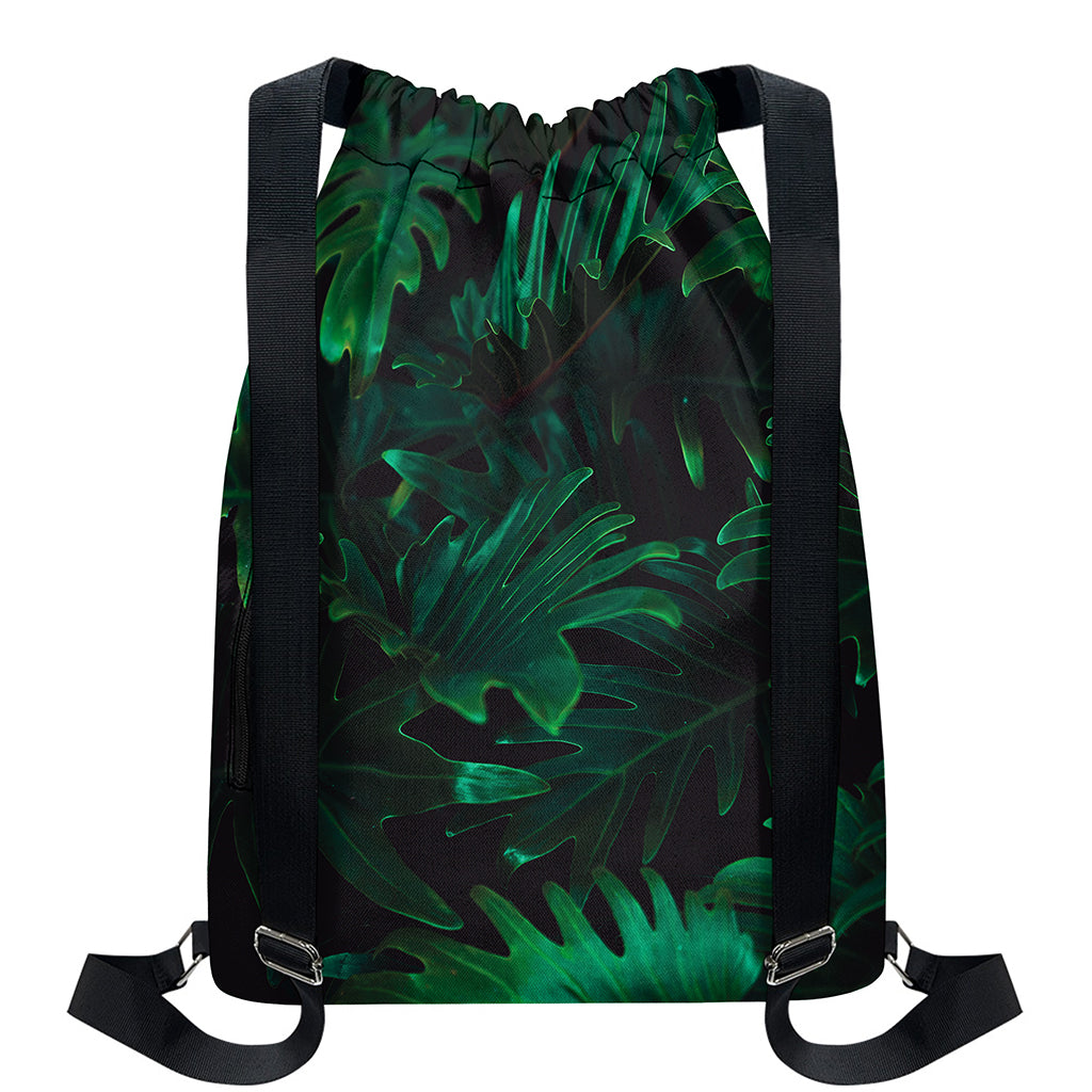 Tropical Fern Leaf Print Drawstring Backpack