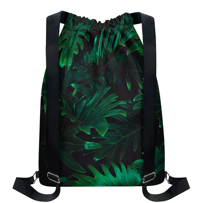 Tropical Fern Leaf Print Drawstring Backpack