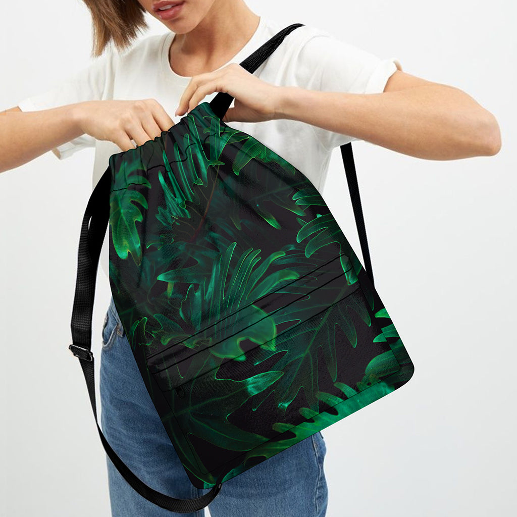 Tropical Fern Leaf Print Drawstring Backpack