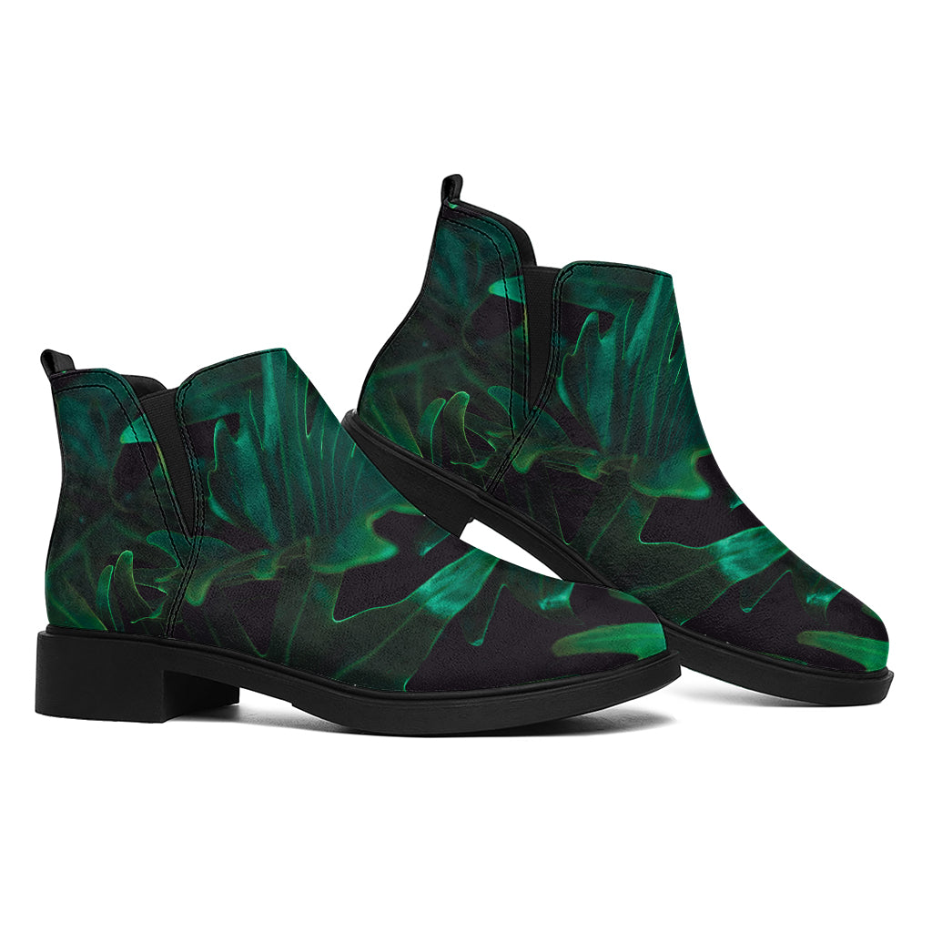 Tropical Fern Leaf Print Flat Ankle Boots