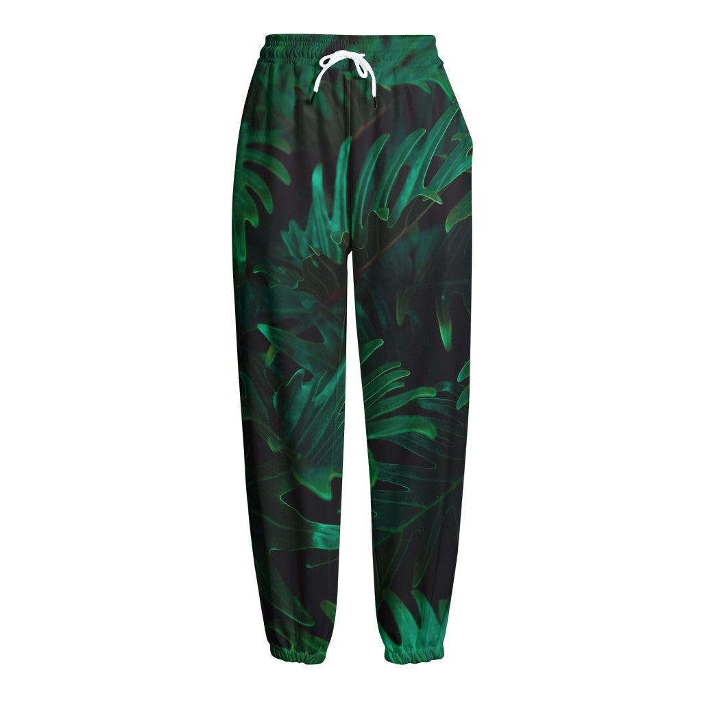 Tropical Fern Leaf Print Fleece Lined Knit Pants