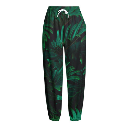 Tropical Fern Leaf Print Fleece Lined Knit Pants
