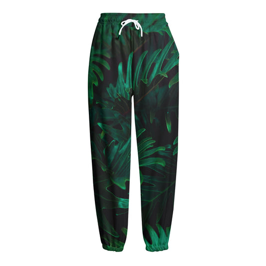 Tropical Fern Leaf Print Fleece Lined Knit Pants