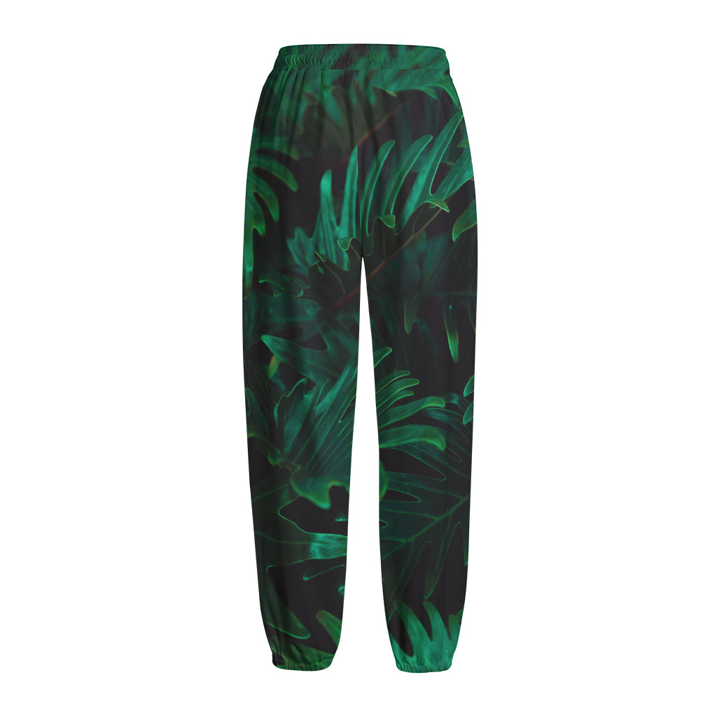 Tropical Fern Leaf Print Fleece Lined Knit Pants