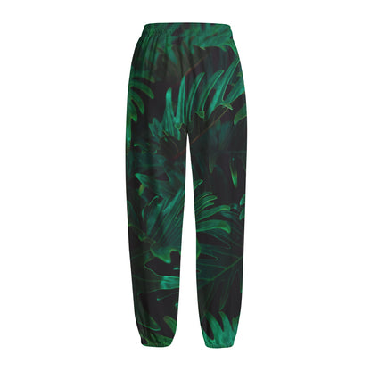 Tropical Fern Leaf Print Fleece Lined Knit Pants