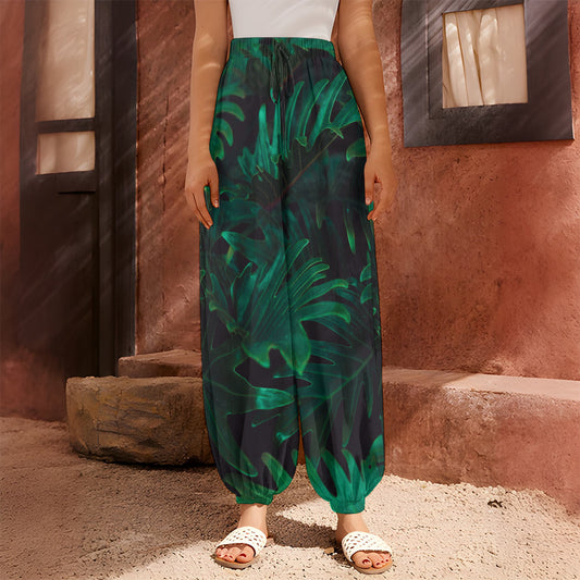 Tropical Fern Leaf Print Harem Pants