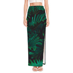 Tropical Fern Leaf Print High Slit Maxi Skirt
