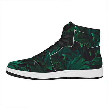Tropical Fern Leaf Print High Top Leather Sneakers