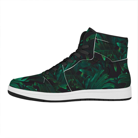 Tropical Fern Leaf Print High Top Leather Sneakers