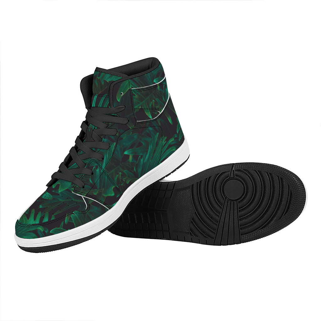 Tropical Fern Leaf Print High Top Leather Sneakers