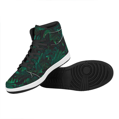 Tropical Fern Leaf Print High Top Leather Sneakers