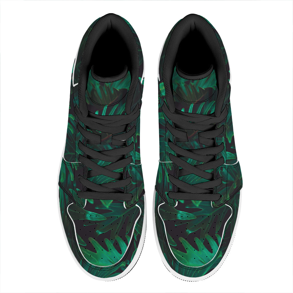 Tropical Fern Leaf Print High Top Leather Sneakers