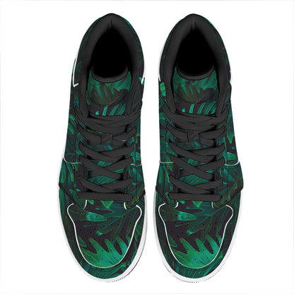 Tropical Fern Leaf Print High Top Leather Sneakers