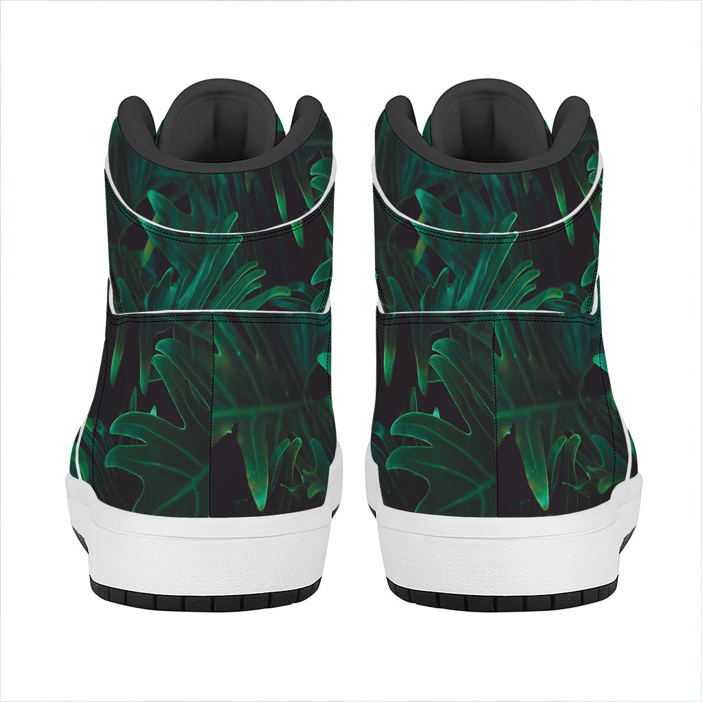 Tropical Fern Leaf Print High Top Leather Sneakers