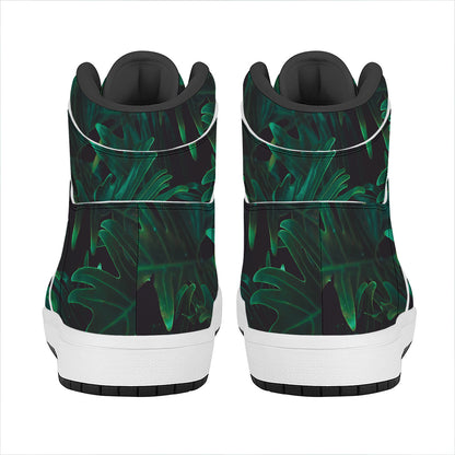 Tropical Fern Leaf Print High Top Leather Sneakers