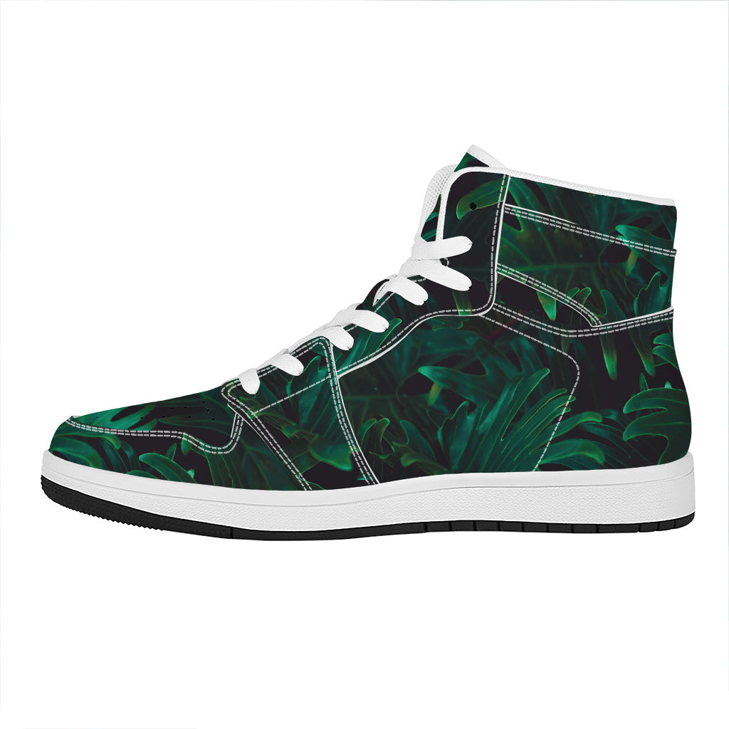 Tropical Fern Leaf Print High Top Leather Sneakers