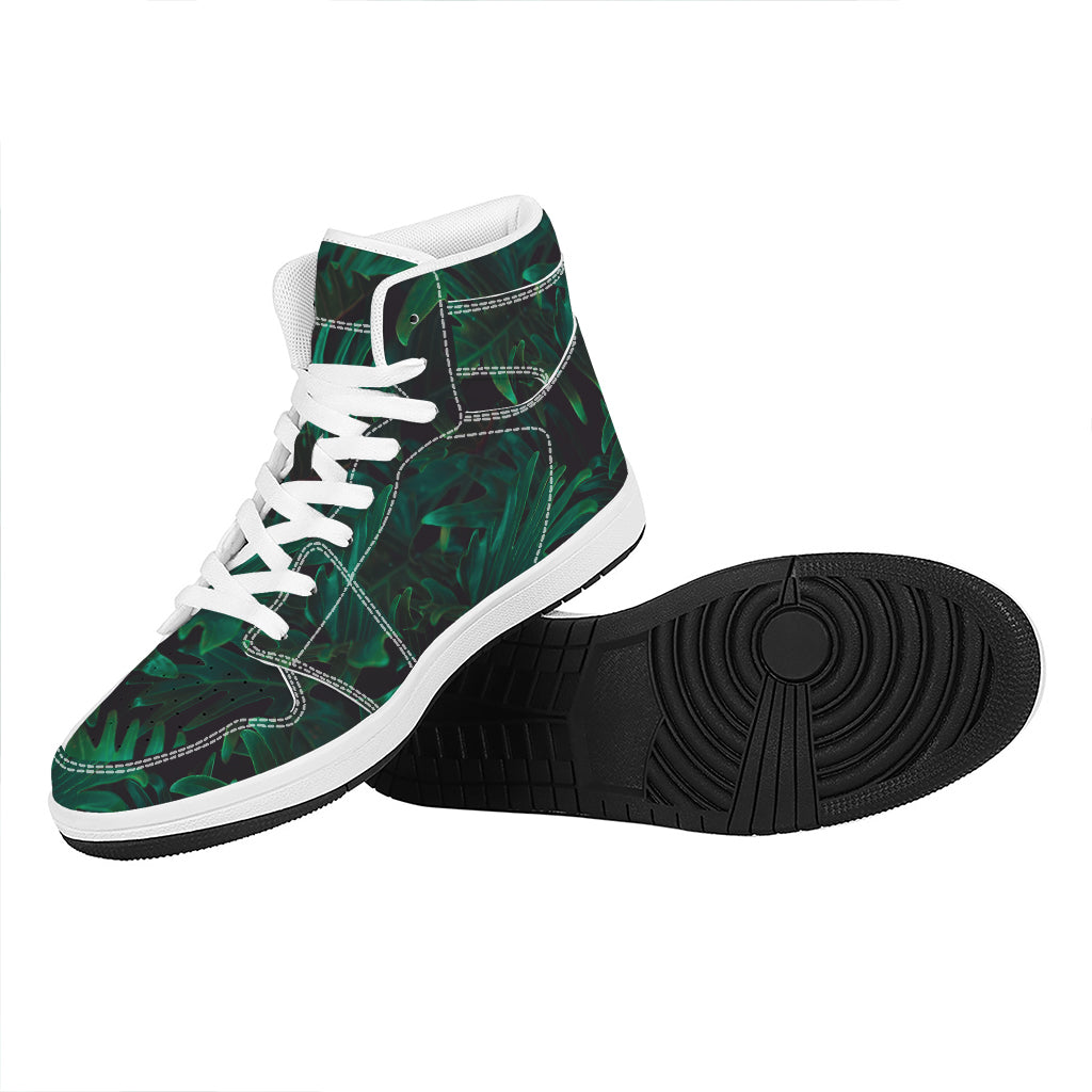 Tropical Fern Leaf Print High Top Leather Sneakers