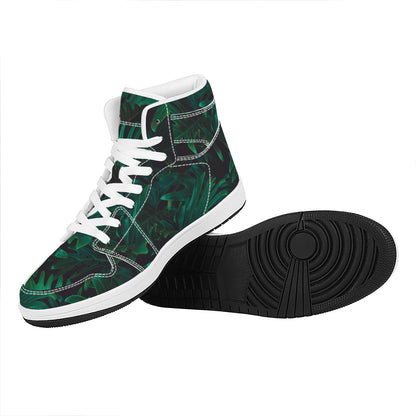 Tropical Fern Leaf Print High Top Leather Sneakers