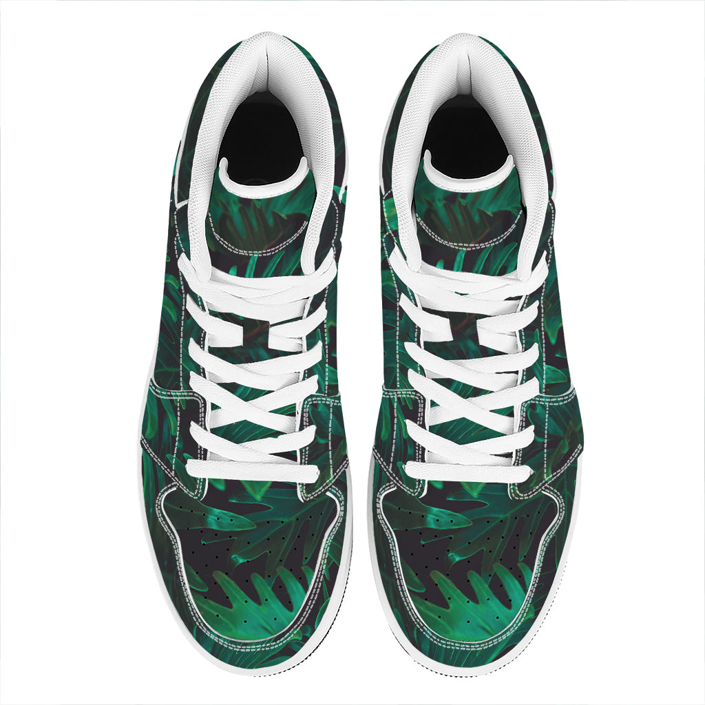 Tropical Fern Leaf Print High Top Leather Sneakers