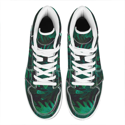 Tropical Fern Leaf Print High Top Leather Sneakers