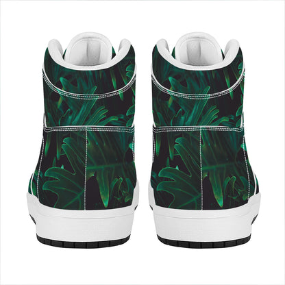 Tropical Fern Leaf Print High Top Leather Sneakers
