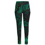 Tropical Fern Leaf Print High-Waisted Pocket Leggings