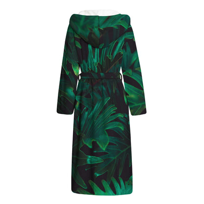 Tropical Fern Leaf Print Hooded Bathrobe