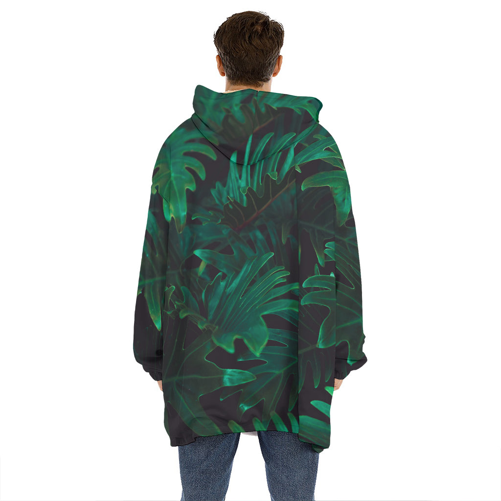Tropical Fern Leaf Print Hoodie Blanket