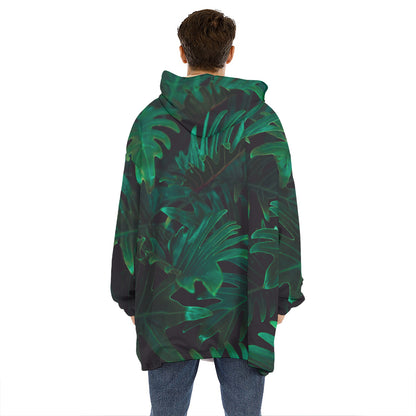 Tropical Fern Leaf Print Hoodie Blanket