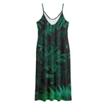 Tropical Fern Leaf Print Jersey Midi Cami Dress