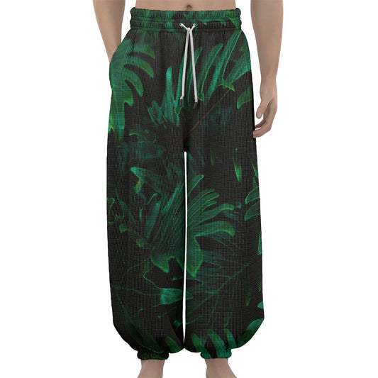 Tropical Fern Leaf Print Lantern Pants