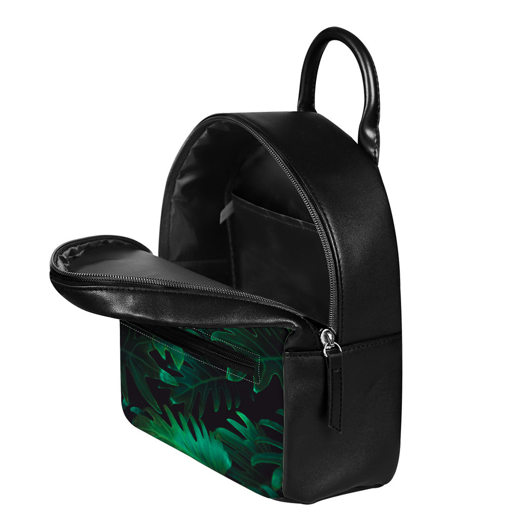 Tropical Fern Leaf Print Leather Backpack