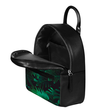 Tropical Fern Leaf Print Leather Backpack