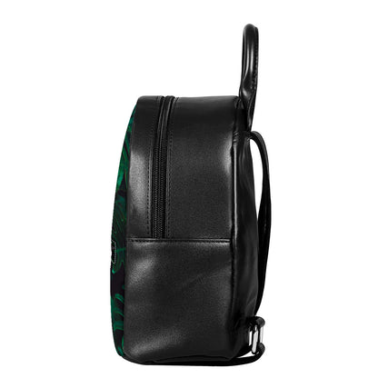Tropical Fern Leaf Print Leather Backpack