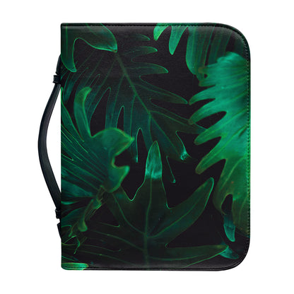 Tropical Fern Leaf Print Leather Bible Cover