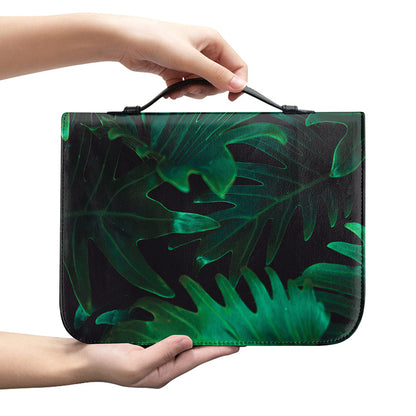 Tropical Fern Leaf Print Leather Bible Cover