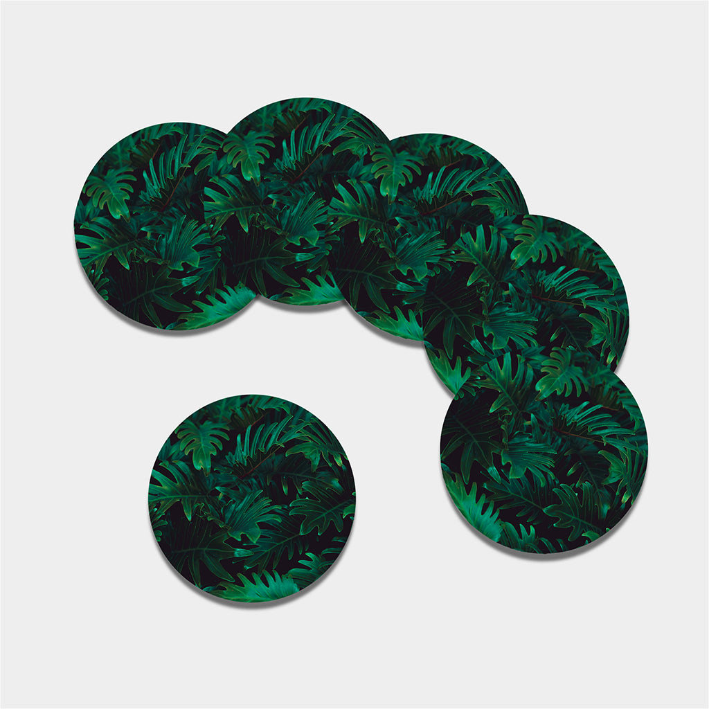 Tropical Fern Leaf Print Leather Coaster Set