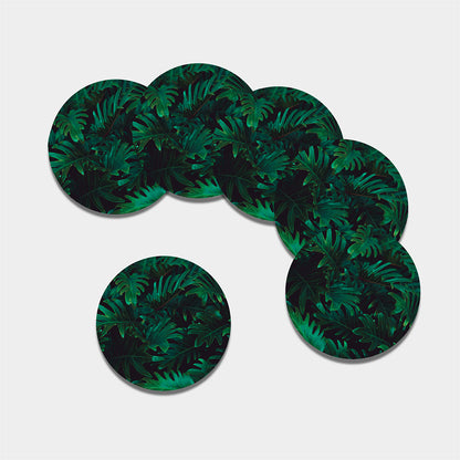 Tropical Fern Leaf Print Leather Coaster Set