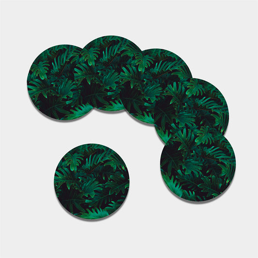 Tropical Fern Leaf Print Leather Coaster Set