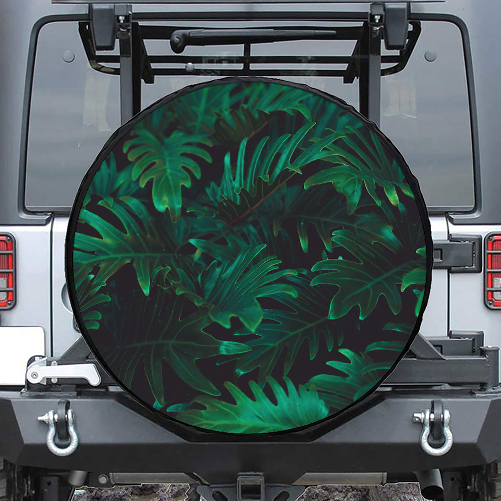 Tropical Fern Leaf Print Leather Spare Tire Cover