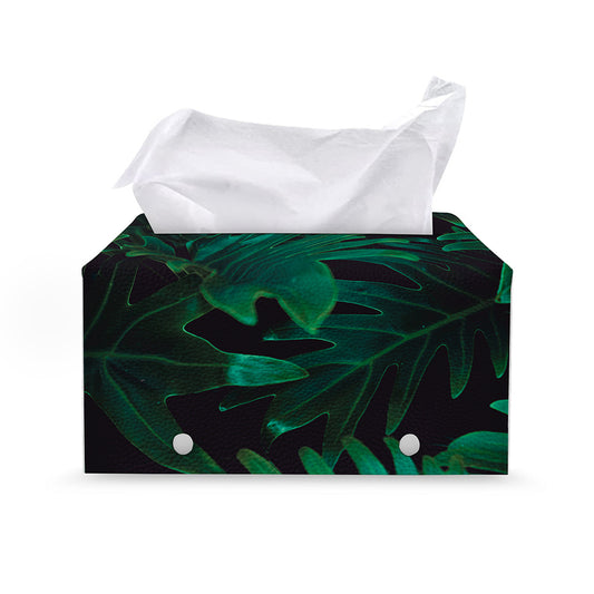 Tropical Fern Leaf Print Leather Tissue Box Cover