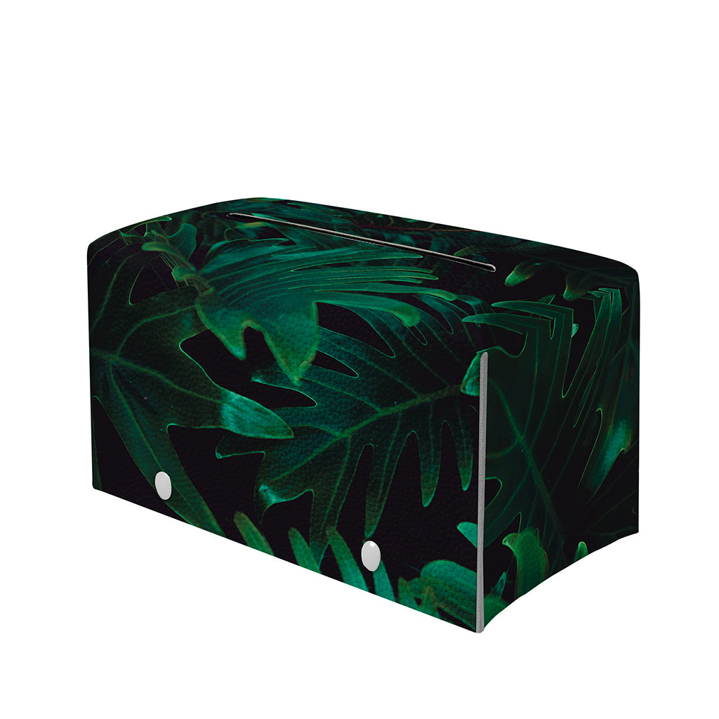 Tropical Fern Leaf Print Leather Tissue Box Cover