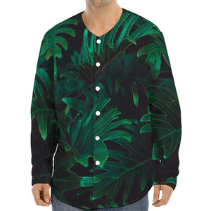 Tropical Fern Leaf Print Long Sleeve Baseball Jersey