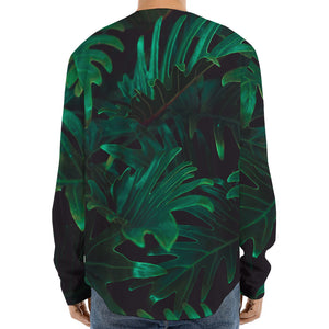 Tropical Fern Leaf Print Long Sleeve Baseball Jersey