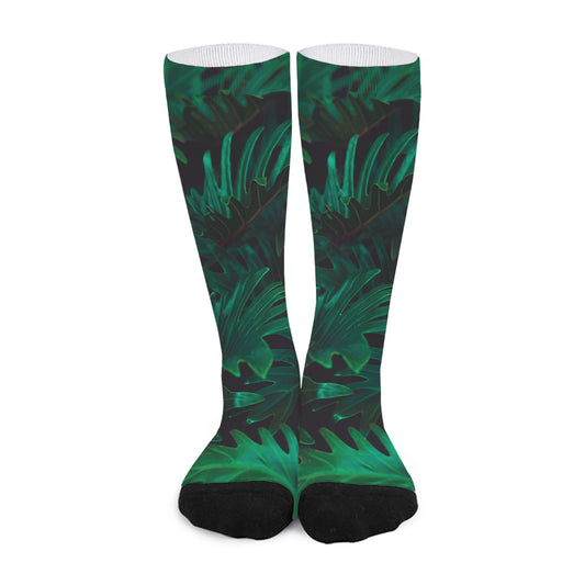 Tropical Fern Leaf Print Long Socks