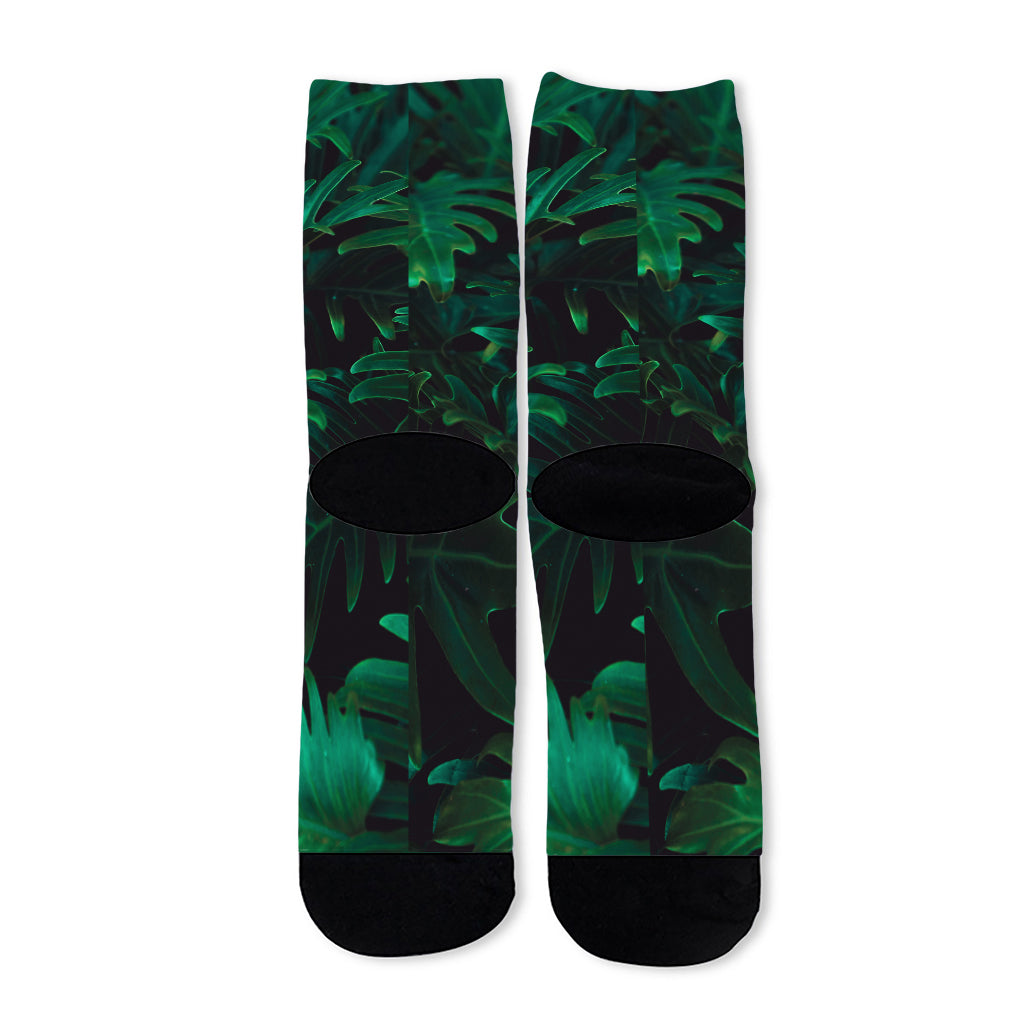Tropical Fern Leaf Print Long Socks